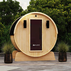 Aleko Anémona 6–8 Person White Finland Pine Barrel Sauna with Front Porch Canopy – Spacious Outdoor Barrel Sauna for Family Relaxation, Detox & Recovery