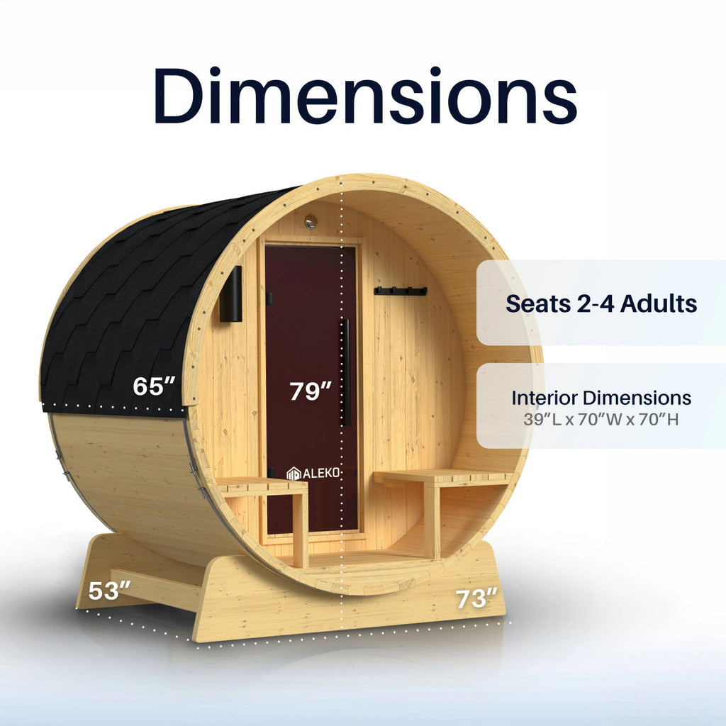 Aleko Anémona 2–4 Person White Finland Pine Barrel Sauna – Outdoor Sauna with Front Porch Canopy for Relaxation & Recovery