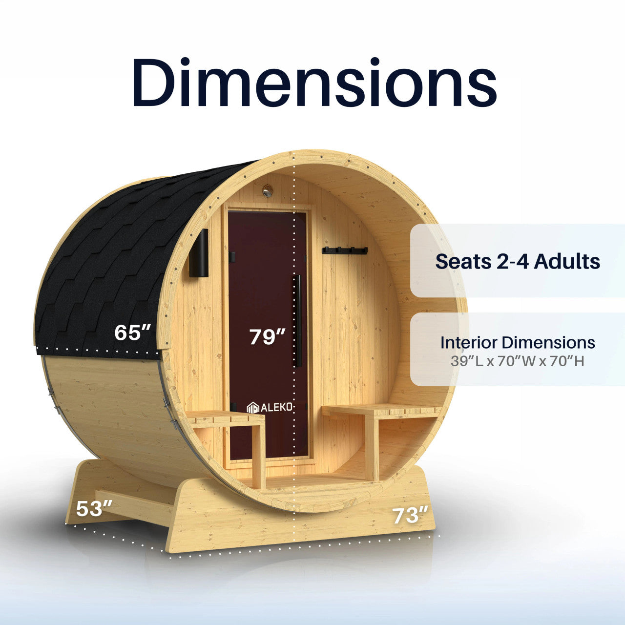 Aleko Anémona 2–4 Person White Finland Pine Barrel Sauna – Outdoor Sauna with Front Porch Canopy for Relaxation & Recovery