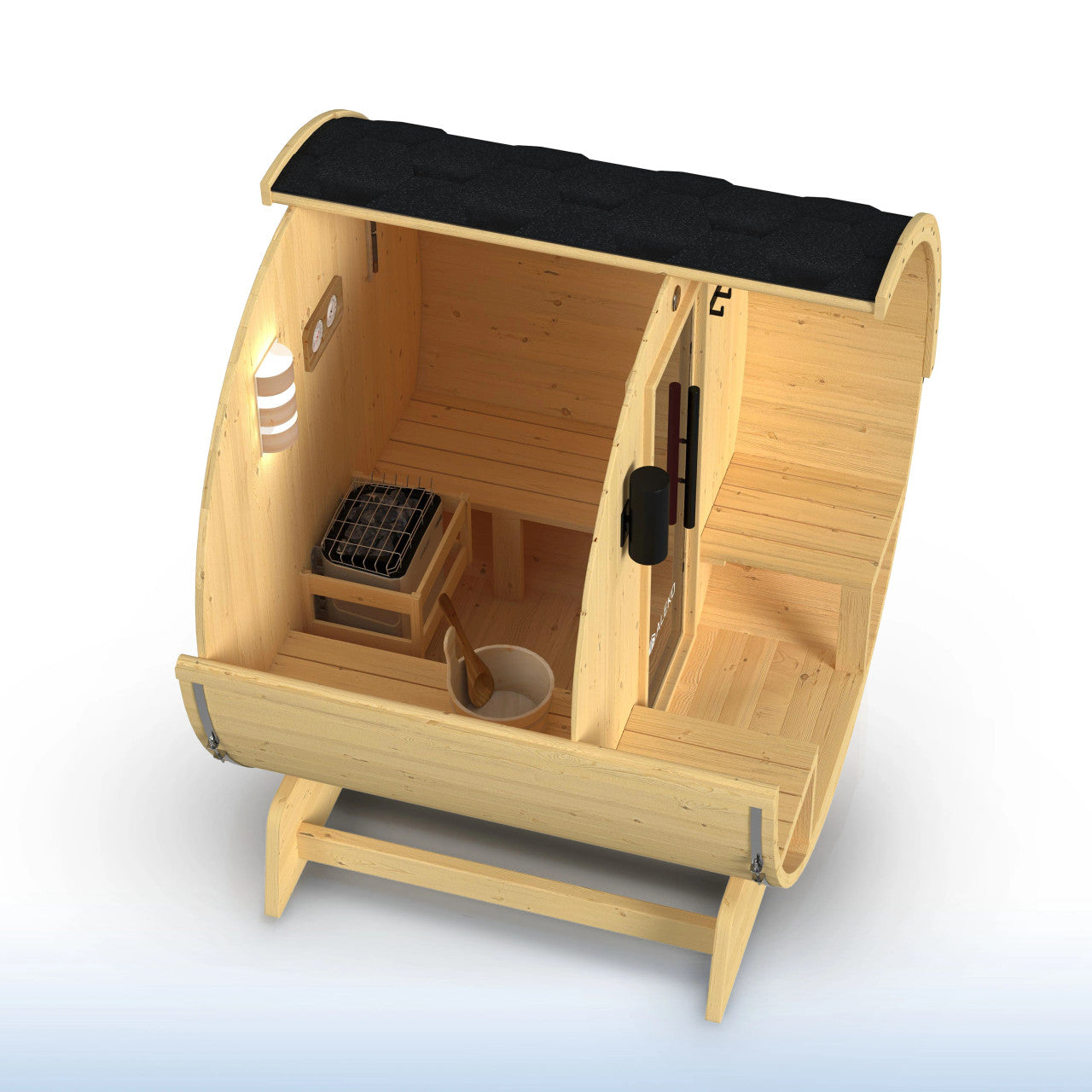 Aleko Anémona 2–4 Person White Finland Pine Barrel Sauna – Outdoor Sauna with Front Porch Canopy for Relaxation & Recovery