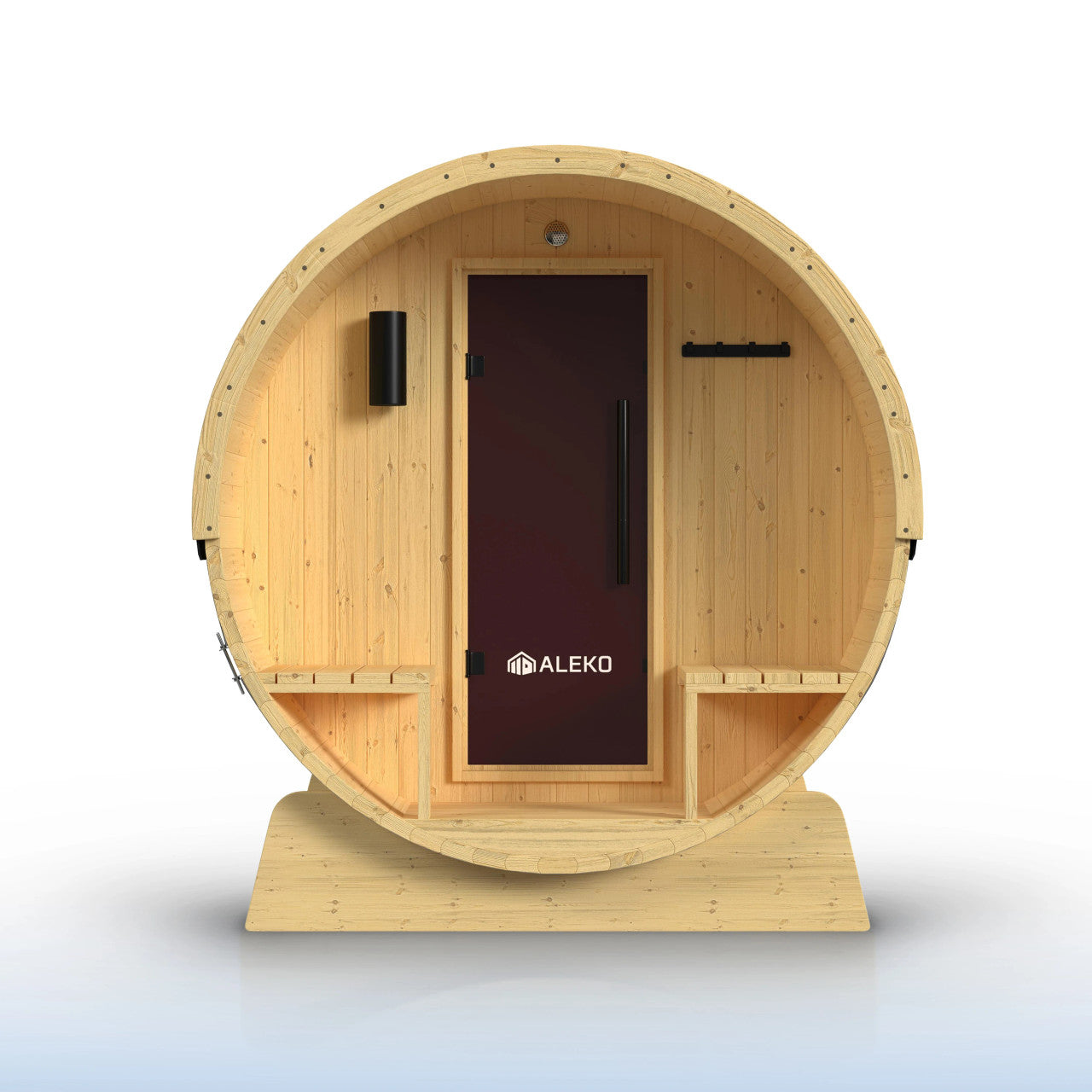 Aleko Anémona 2–4 Person White Finland Pine Barrel Sauna – Outdoor Sauna with Front Porch Canopy for Relaxation & Recovery