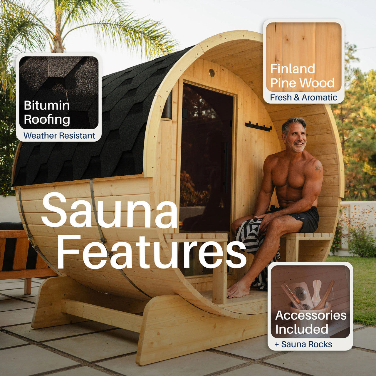 Aleko Anémona 2–4 Person White Finland Pine Barrel Sauna – Outdoor Sauna with Front Porch Canopy for Relaxation & Recovery