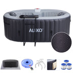 Aleko Diamond Inflatable Jetted Hot Tub with Energy Efficient Cover – Black Finish Compact 2-Person Spa for Relaxation, Hydrotherapy & Home Wellness