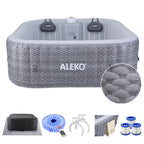 *NEW * Aleko Charcoal Inflatable Jetted Square Hot Tub with Energy Efficient Cover – Light Gray with Hemp Rope Pattern Spacious 6-Person Spa for Hydrotherapy, Relaxation & Backyard Wellness