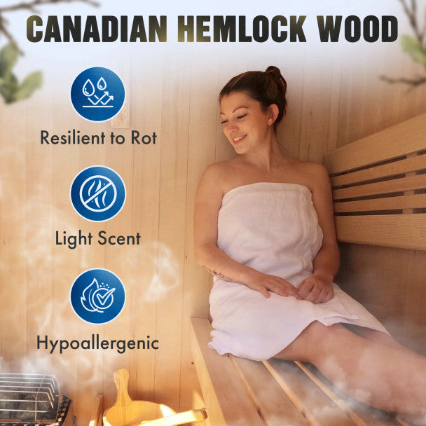 ALEKO Canadian Hemlock Traditional Indoor Sauna – 4–6 Person Luxury Home Spa with LED Lights & UL-Certified Heater