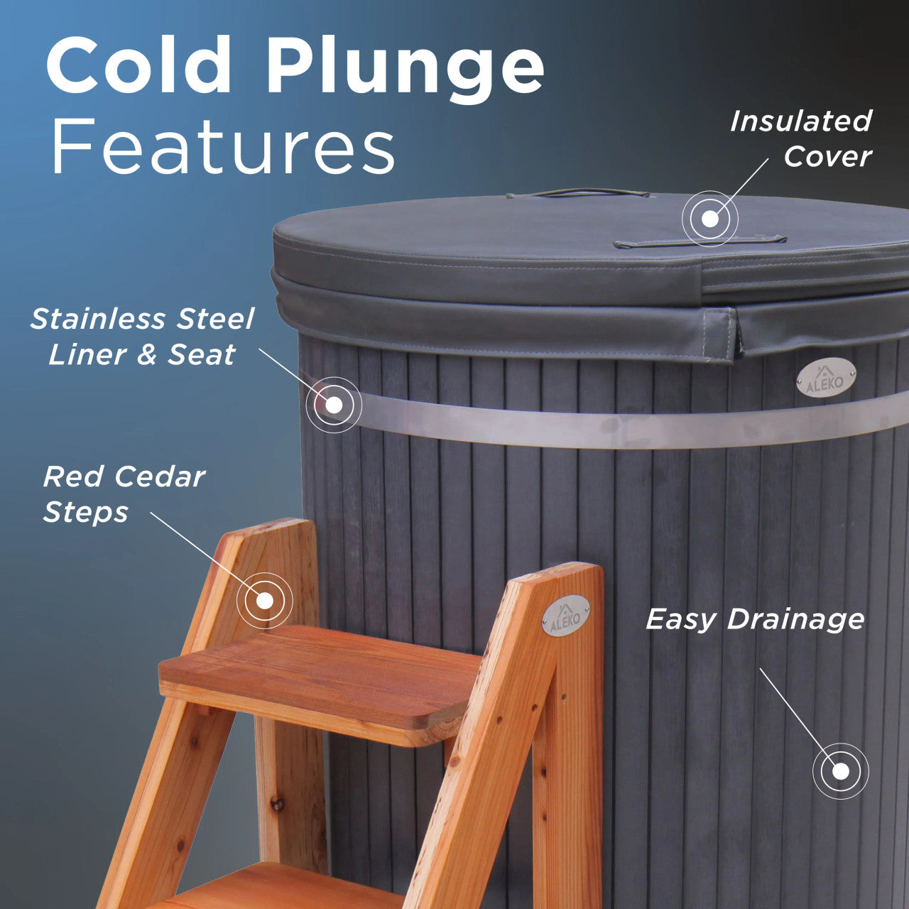 Aleko Lumina Vertical Cold Plunge System with 1 HP Chiller & Heater Kit
