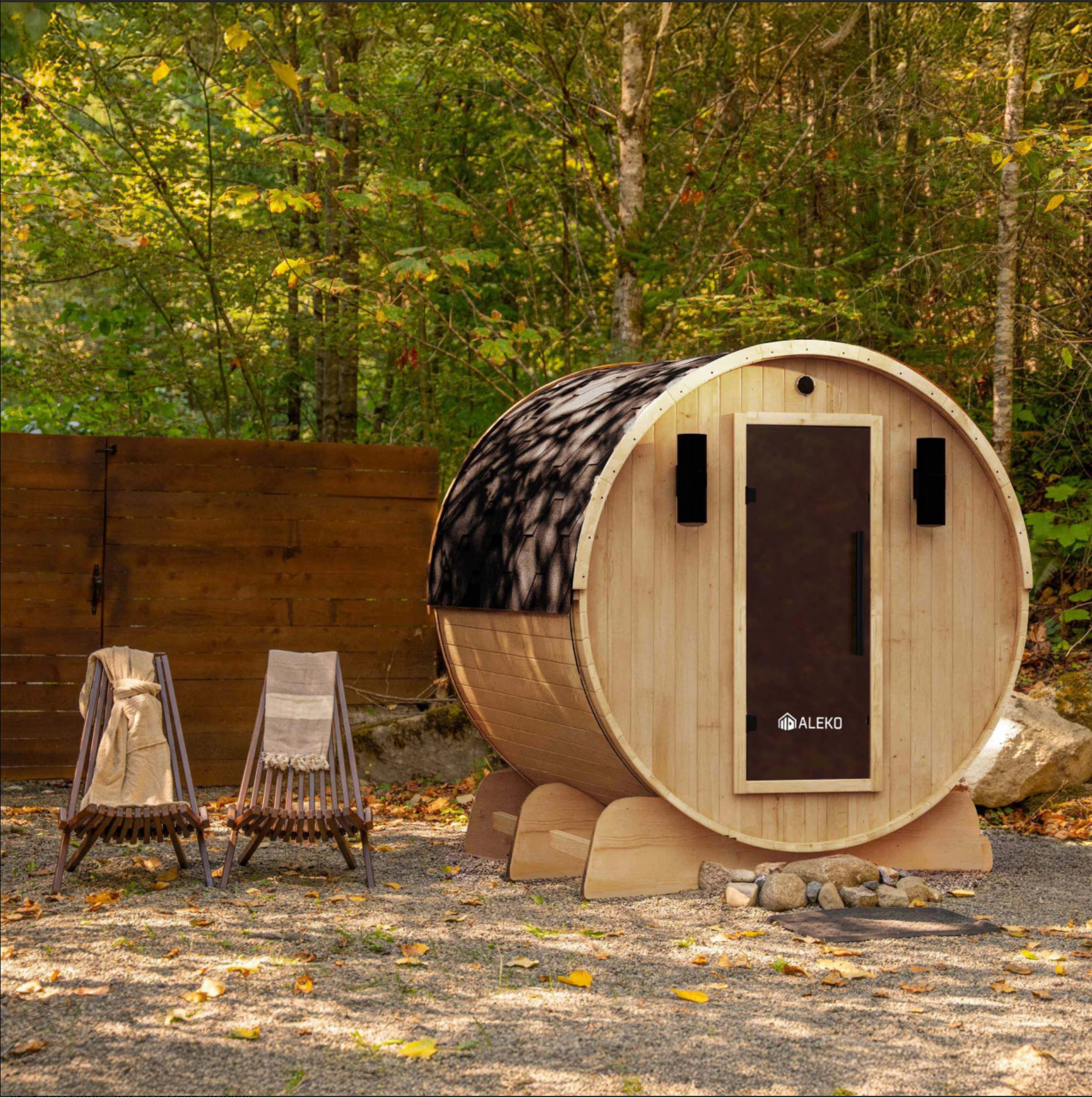 Aleko Liatris 6–8 Person Red Cedar Barrel Sauna – Panoramic Window Outdoor Sauna for Deep Detox, Relaxation & Recovery