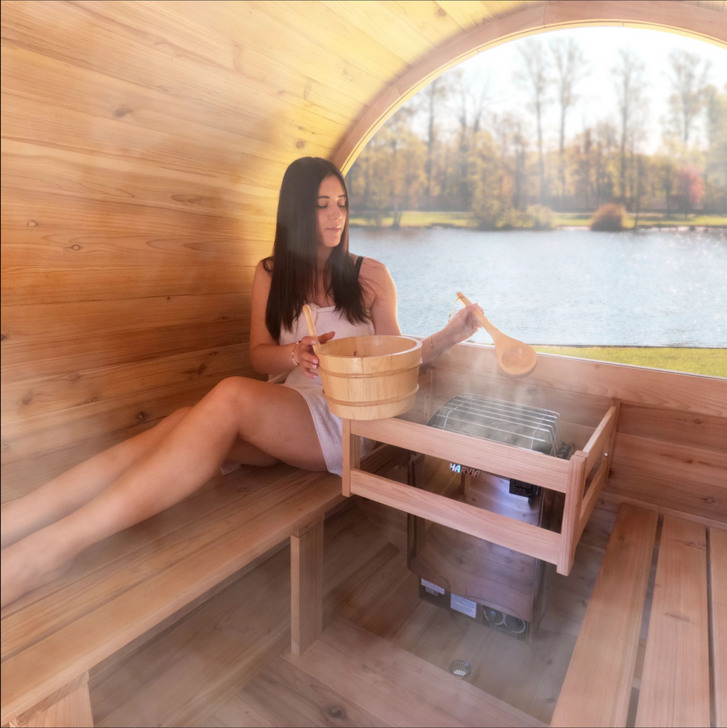 Aleko Liatris 6–8 Person Red Cedar Barrel Sauna – Panoramic Window Outdoor Sauna for Deep Detox, Relaxation & Recovery