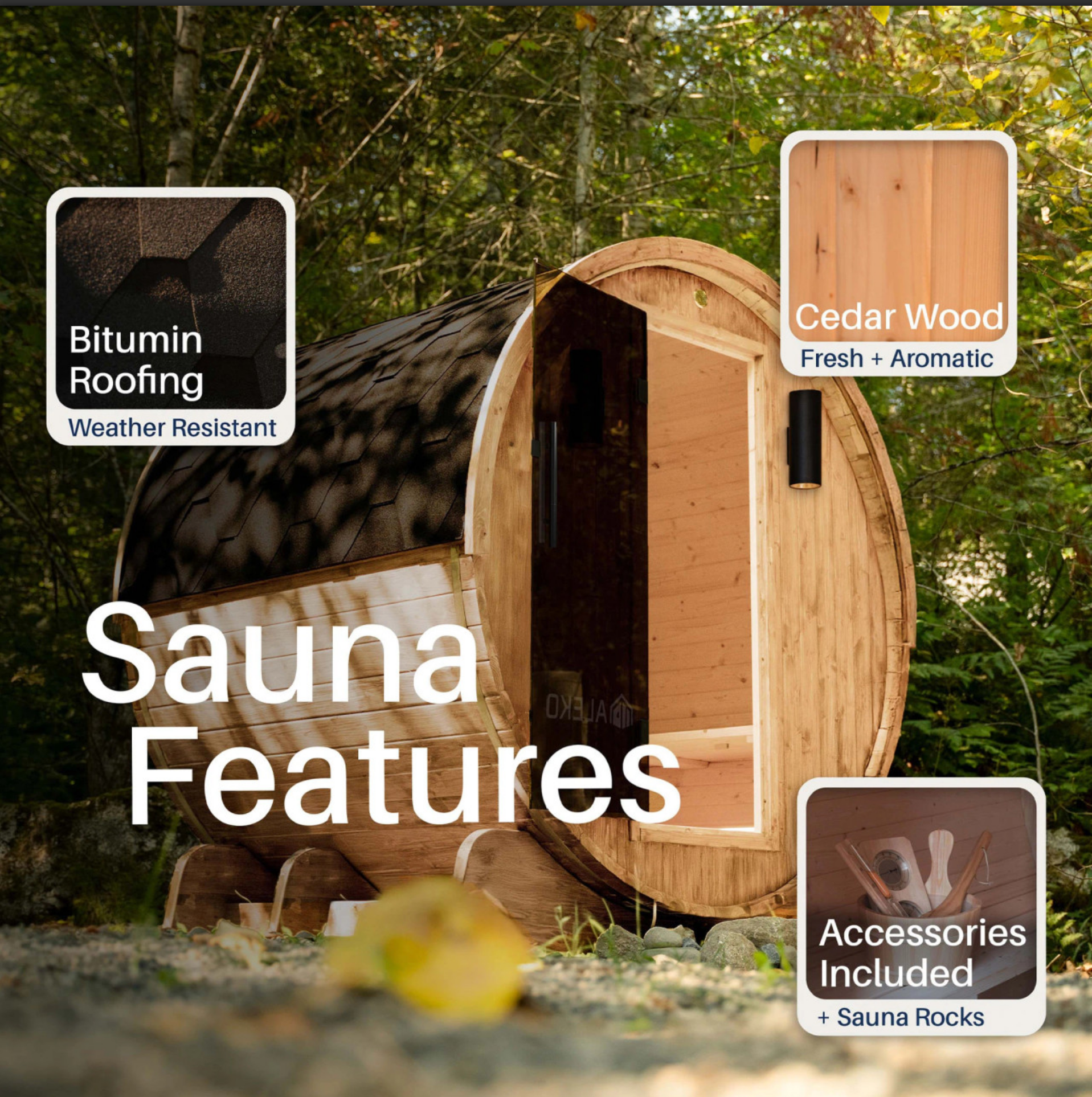 Aleko Liatris 6–8 Person Red Cedar Barrel Sauna – Panoramic Window Outdoor Sauna for Deep Detox, Relaxation & Recovery