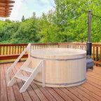 Aleko Wood-Fired Hot Tub and Ice Bath – Pine Finish Outdoor 4–5 Person Spa for Cold Plunge Therapy, Relaxation & Backyard Wellness