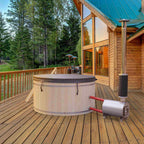 Aleko Wood-Fired Hot Tub and Ice Bath – Pine Finish Outdoor 4–5 Person Spa for Cold Plunge Therapy, Relaxation & Backyard Wellness