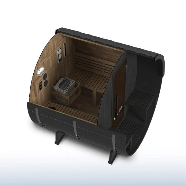 Aleko Aster 3–5 Person Barrel Outdoor Sauna with Porch – Spacious Backyard Sauna for Heat Therapy, Relaxation & Recovery