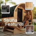 Aleko Anémona 6–8 Person White Finland Pine Barrel Sauna with Front Porch Canopy – Spacious Outdoor Barrel Sauna for Family Relaxation, Detox & Recovery