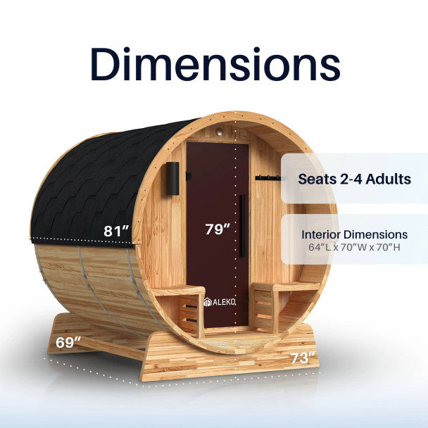 Aleko Liatris 2–4 Person Rustic Cedar Barrel Sauna with Front Porch Canopy – Compact Outdoor Sauna for Recovery, Relaxation & Home Wellness