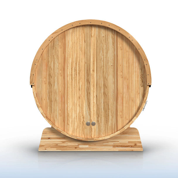 Aleko Liatris 5–6 Person Rustic Cedar Barrel Barrel Sauna with Front Porch Canopy – Spacious Outdoor Sauna for Heat Therapy, Recovery & Backyard Wellness