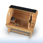 Aleko Liatris 5–6 Person Rustic Cedar Barrel Barrel Sauna with Front Porch Canopy – Spacious Outdoor Sauna for Heat Therapy, Recovery & Backyard Wellness