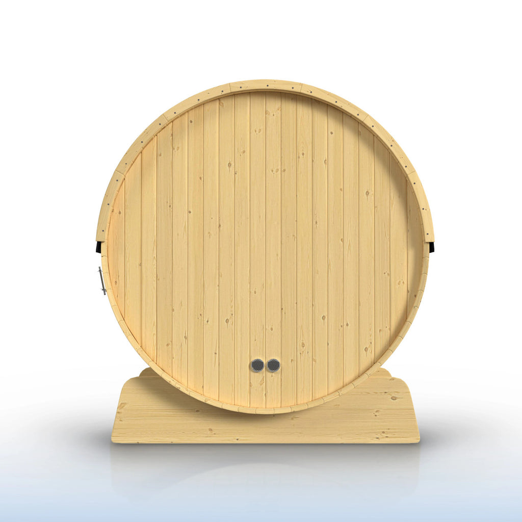 Aleko Anémona 6–8 Person White Finland Pine Barrel Sauna with Front Porch Canopy – Spacious Outdoor Barrel Sauna for Family Relaxation, Detox & Recovery