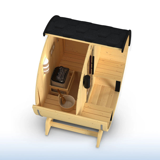 Aleko Celasia 2–4 Person White Finland Pine Barrel Sauna with Front Porch Canopy – Cozy Outdoor Sauna for Home Spa Relaxation & Everyday Wellness