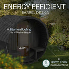 Aleko Aster 3–5 Person Barrel Outdoor Sauna with Porch – Spacious Backyard Sauna for Heat Therapy, Relaxation & Recovery