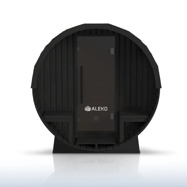 Aleko Aster 3–5 Person Barrel Outdoor Sauna with Porch – Spacious Backyard Sauna for Heat Therapy, Relaxation & Recovery