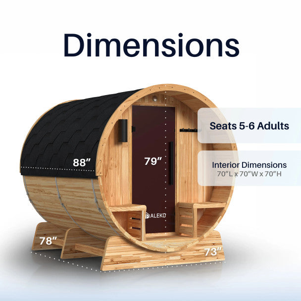 Aleko Liatris 5–6 Person Rustic Cedar Barrel Barrel Sauna with Front Porch Canopy – Spacious Outdoor Sauna for Heat Therapy, Recovery & Backyard Wellness