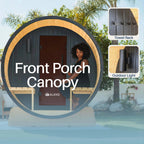 Aleko Anémona 6–8 Person White Finland Pine Barrel Sauna with Front Porch Canopy & Black Accents – Large Outdoor Sauna for Group Wellness, Recovery & Relaxation