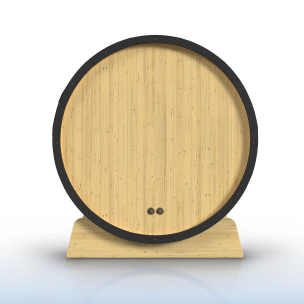 Aleko Anémona 6–8 Person White Finland Pine Barrel Sauna with Front Porch Canopy & Black Accents – Large Outdoor Sauna for Group Wellness, Recovery & Relaxation