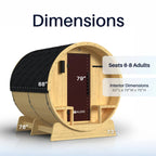 Aleko Anémona 6–8 Person White Finland Pine Barrel Sauna with Front Porch Canopy & Black Accents – Large Outdoor Sauna for Group Wellness, Recovery & Relaxation