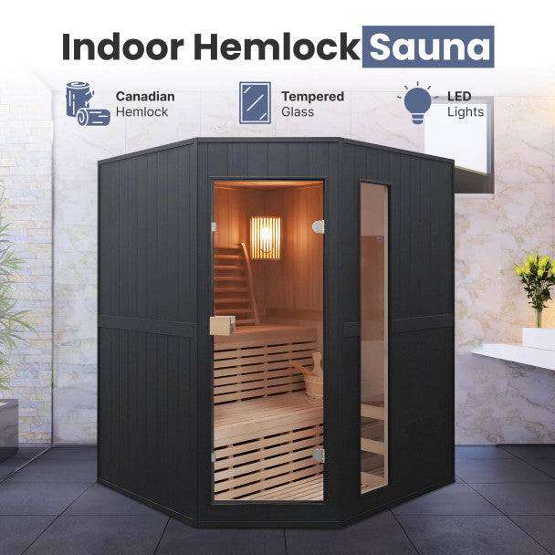 ALEKO Viola Canadian Hemlock Traditional Sauna – 3–4 Person Compact Indoor Spa
