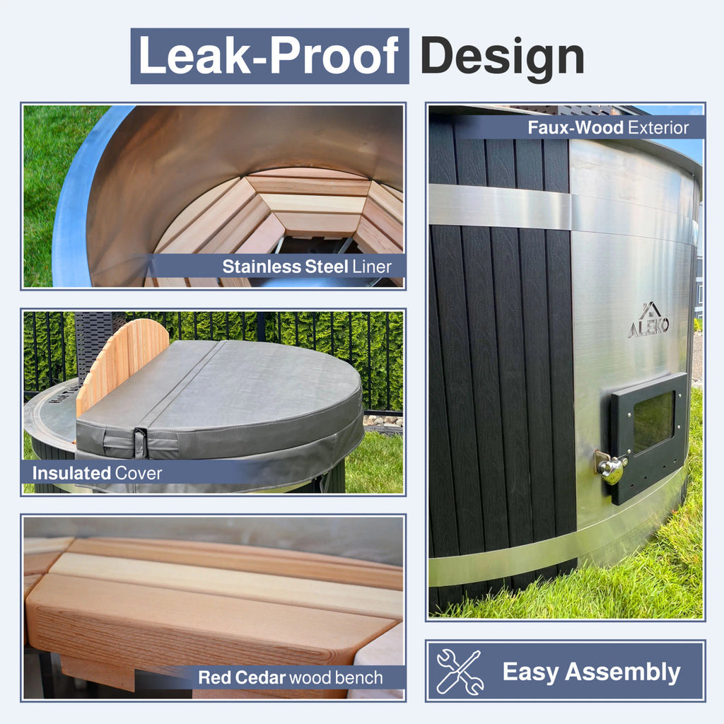 Aleko Stainless Steel Hot Tub & Cold Plunge Tub with Wood-Fired Heater – Premium Outdoor 3–5 Person Spa for Hydrotherapy, Cold Therapy & Backyard Wellness