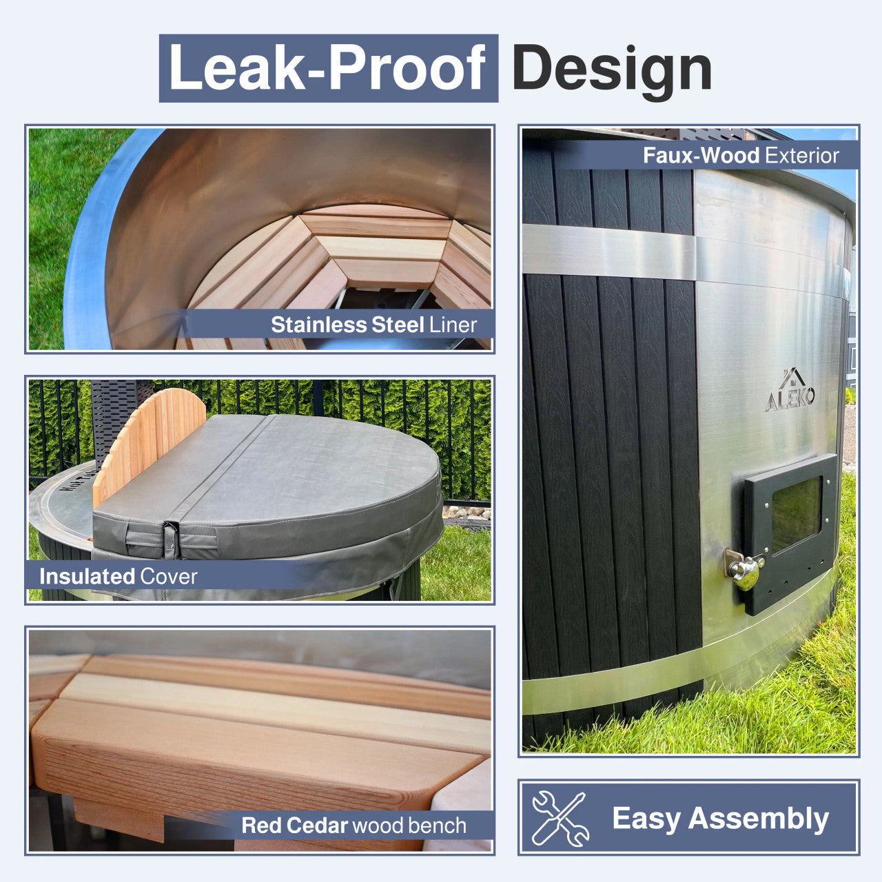 Aleko Stainless Steel Hot Tub & Cold Plunge Tub with Wood-Fired Heater – Premium Outdoor 3–5 Person Spa for Hydrotherapy, Cold Therapy & Backyard Wellness