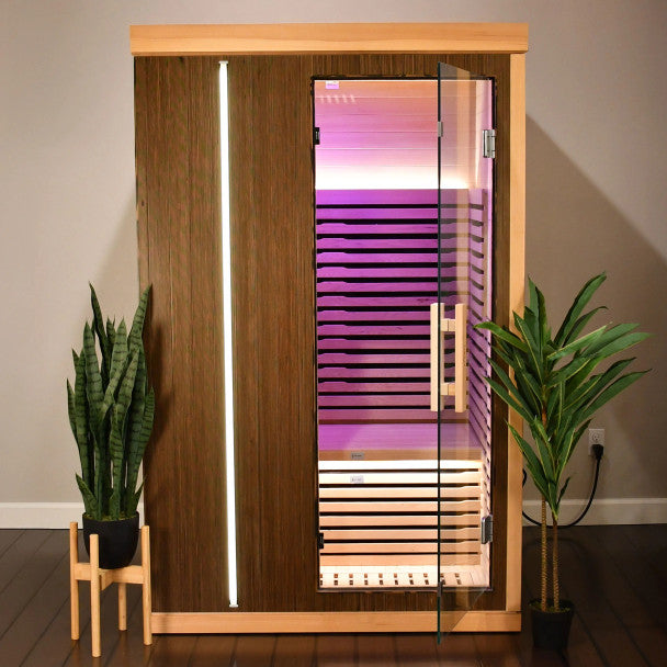 Aleko 1–2 Person Canadian Hemlock Infrared Sauna – Walnut Finish Compact Indoor Sauna for Detox, Relaxation & Home Wellness