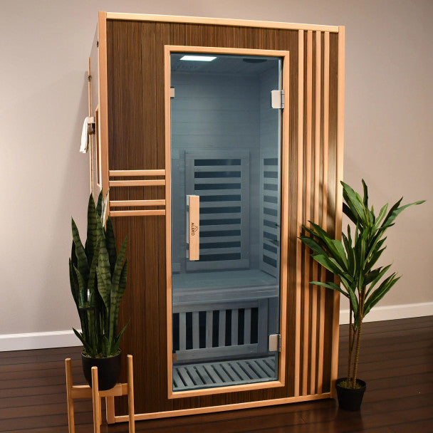 Aleko 1–2 Person Canadian Hemlock Infrared Sauna – Walnut Finish Compact Indoor Sauna for Detox, Relaxation & Home Wellness