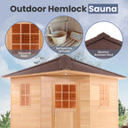 ALEKO Canadian Hemlock Outdoor Sauna with 8 kW UL-Certified Heater – 8 Person