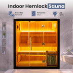 ALEKO Canadian Hemlock Traditional Sauna – 4 Person Indoor Spa with Harvia 4.5 kW UL-Certified Electric Heater, Black Finish