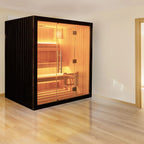 ALEKO Canadian Hemlock Traditional Sauna – 4 Person Indoor Spa with Harvia 4.5 kW UL-Certified Electric Heater, Black Finish