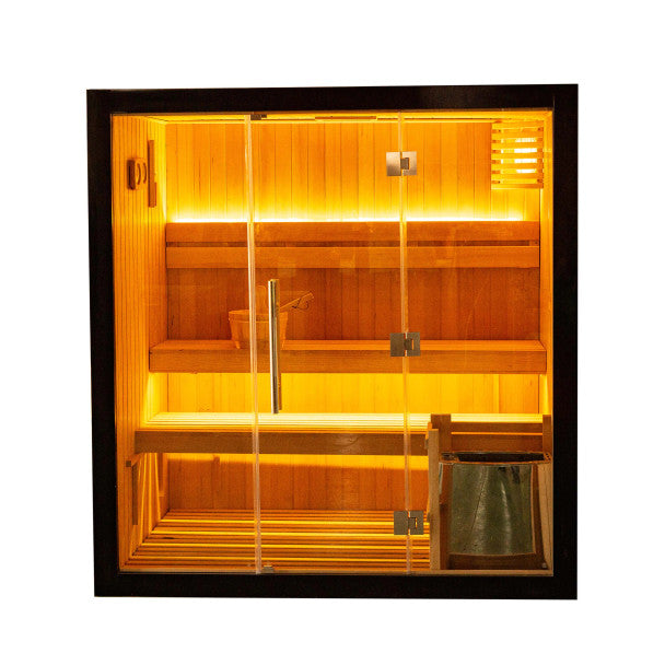 ALEKO Canadian Hemlock Traditional Sauna – 4 Person Indoor Spa with Harvia 4.5 kW UL-Certified Electric Heater, Black Finish
