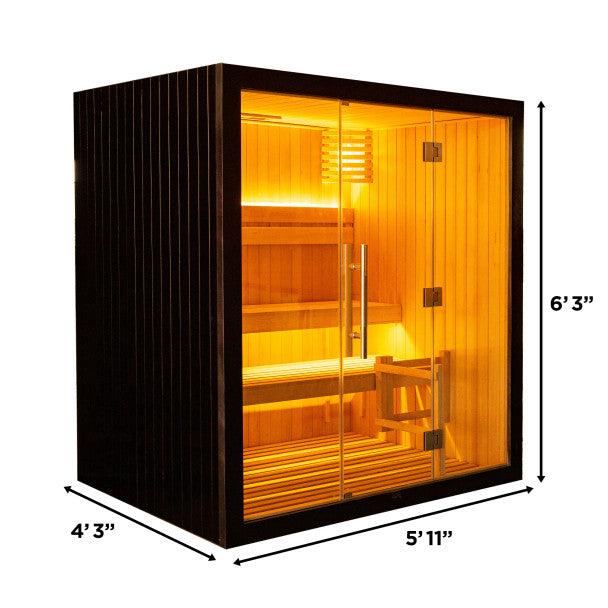 ALEKO Canadian Hemlock Traditional Sauna – 4 Person Indoor Spa with Harvia 4.5 kW UL-Certified Electric Heater, Black Finish