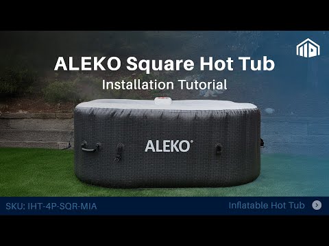 *NEW * Aleko Charcoal Inflatable Jetted Square Hot Tub with Energy Efficient Cover – Light Gray with Hemp Rope Pattern Spacious 6-Person Spa for Hydrotherapy, Relaxation & Backyard Wellness